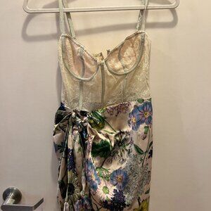 Revolve Floral Satin & Lace Bustier Mini Dress - XS